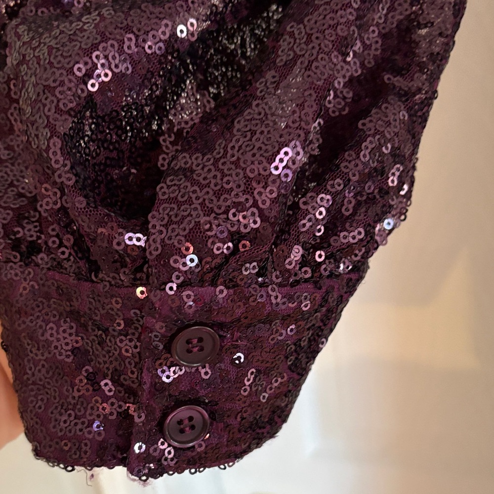 Eloquii Sparkling Long Sleeve Sequined Jumpsuit in Deep Burgundy - Picture 6 of 10